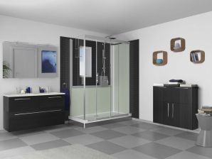 Kinedo Kpl.-Dusche Kinemagic Design f�r Badewannenaustausch, Eck-Ausf�hrung halbhoch mit T�r